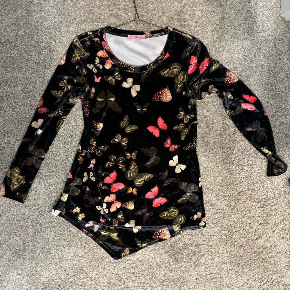 Jubby velvet velour tunic with butterflies Sz Sm